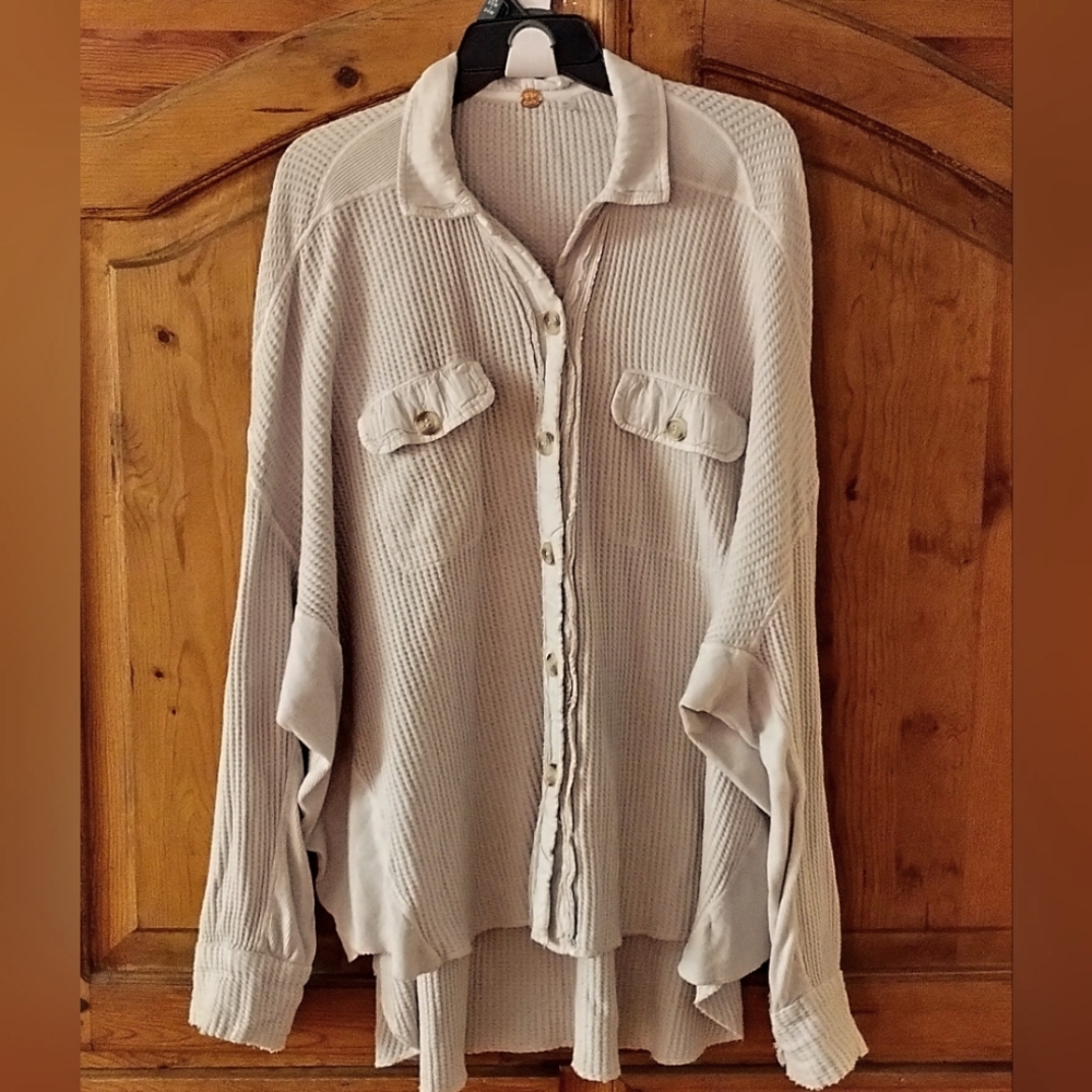 Free People One Scout Jacket Very Oversized Small Tan Waffle Knit
